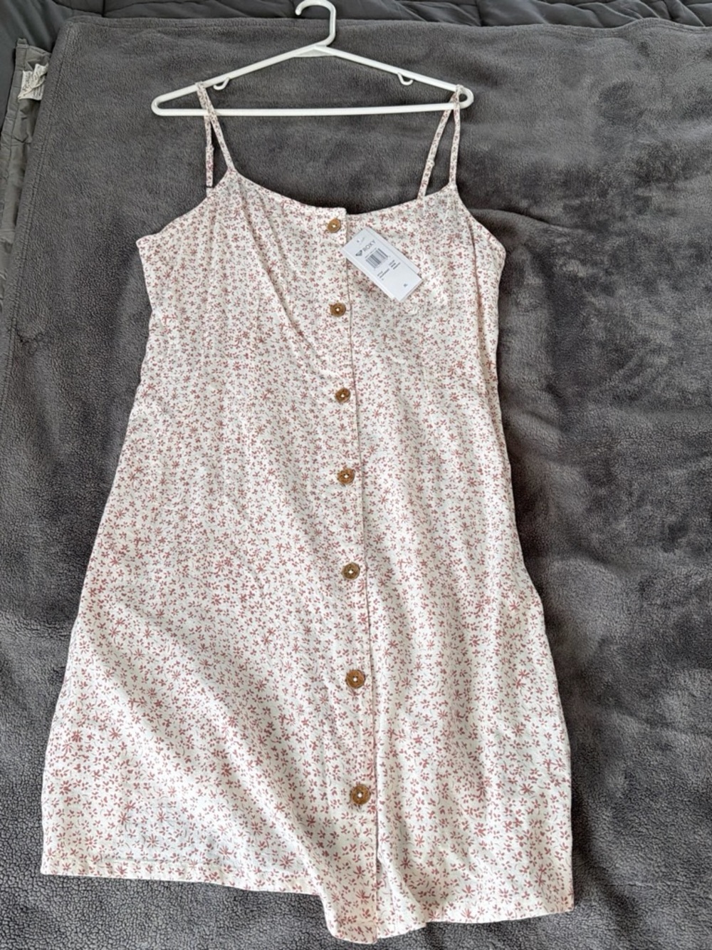 Roxy Cream Mini Dress with Pink Floral Print